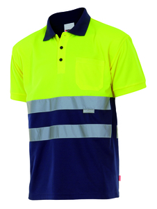 Velilla 173 - HV SS TWO-TONE POLO MARINE BLUE/HI-VIS YELLOW