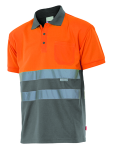 Velilla 173 - HV SS TWO-TONE POLO GREY/HI-VIS ORANGE