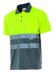 Velilla 173 - HV SS TWO-TONE POLO GREY/HI-VIS YELLOW