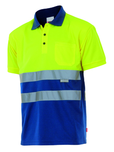 Velilla 173 - HV SS TWO-TONE POLO ROYAL BLUE/HI-VIS YELLOW