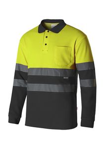 Velilla 305515 - HV LS TWO-TONE COTTON POLO GREY/HI-VIS YELLOW