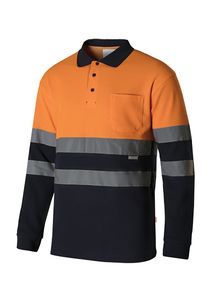 Velilla 305515 - HV LS TWO-TONE COTTON POLO NAVY BLUE/HI-VIS ORANGE